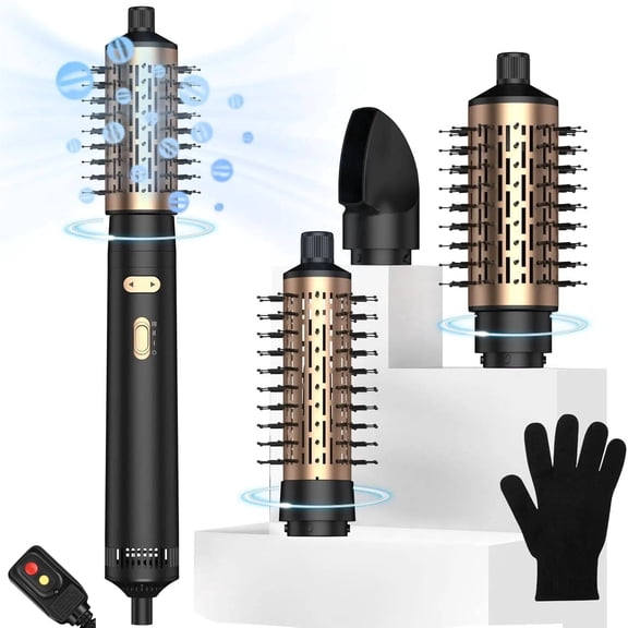 Dorbydom 3 in 1 Rotating Hair Dryer Hot Air Brush with Detachable Brush(2" & 1.5") 3 Heats 2 Speeds Rotating Hair Dryer Spinning for Curl Straight