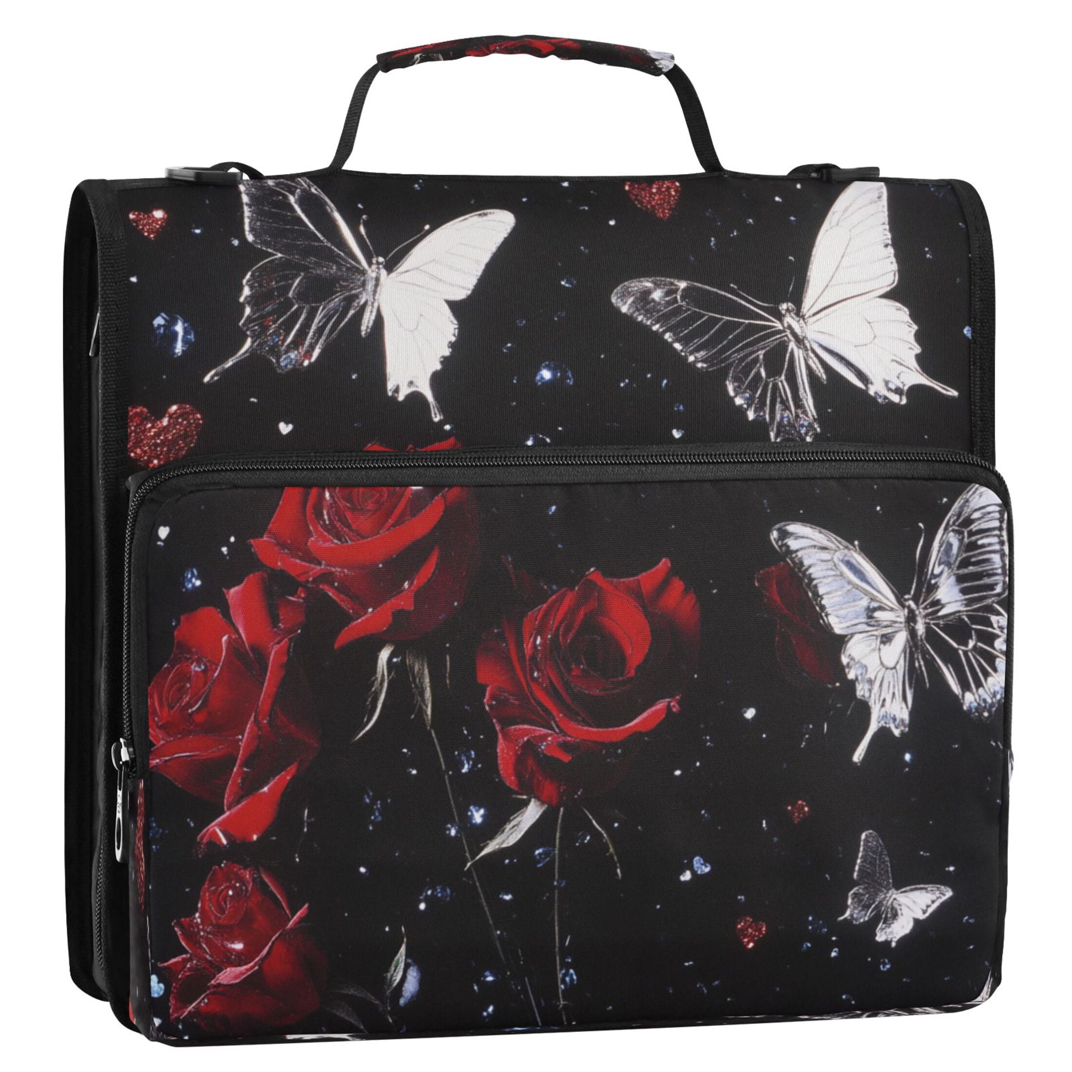 YAZAOO Zipper Binder trapper keeper Documents Organized Design Butterfly Kisses & Roses Printed