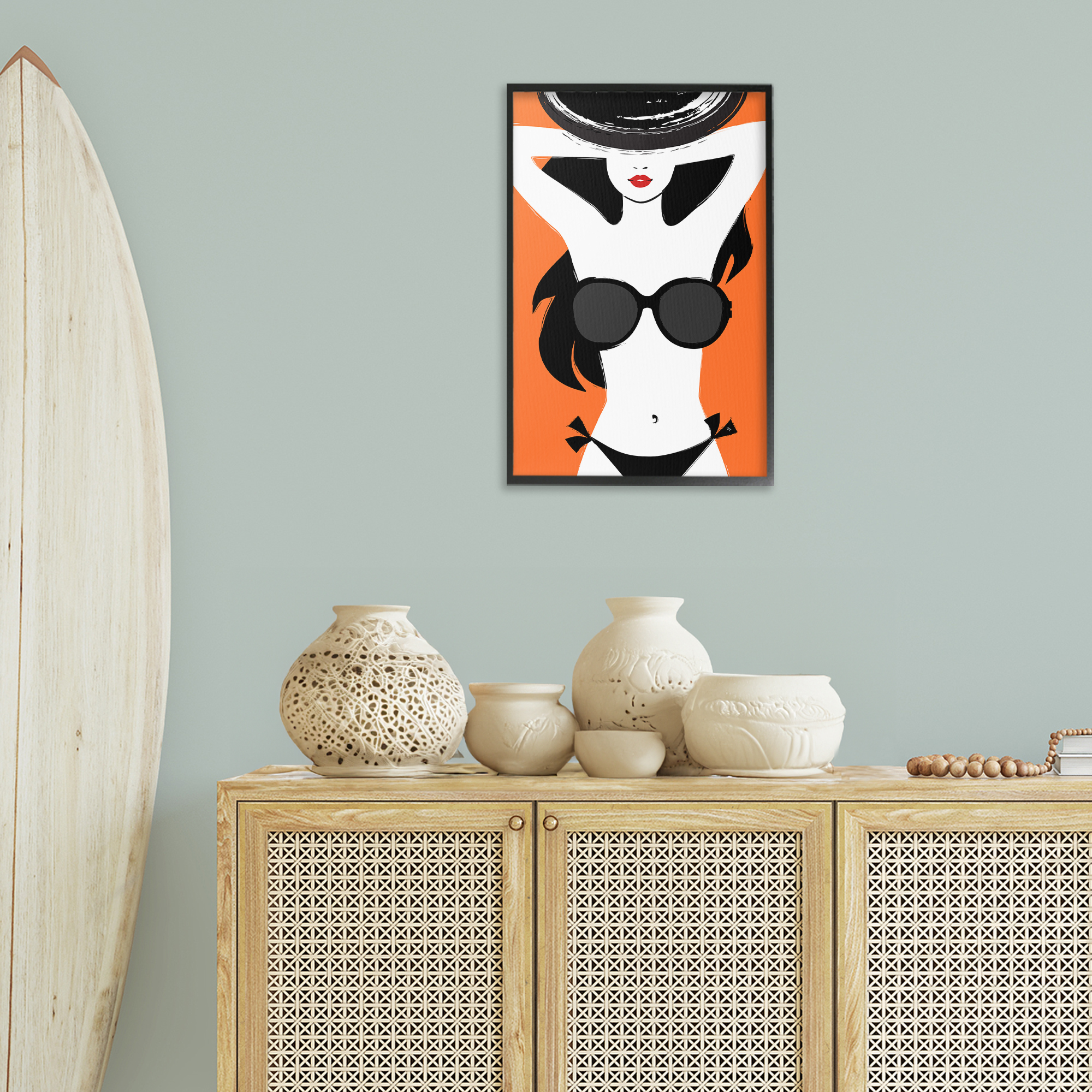 Stupell Industries Summer Vibes Girl Coastal Painting Black Framed Art Print Wall Art, 16 x 24
