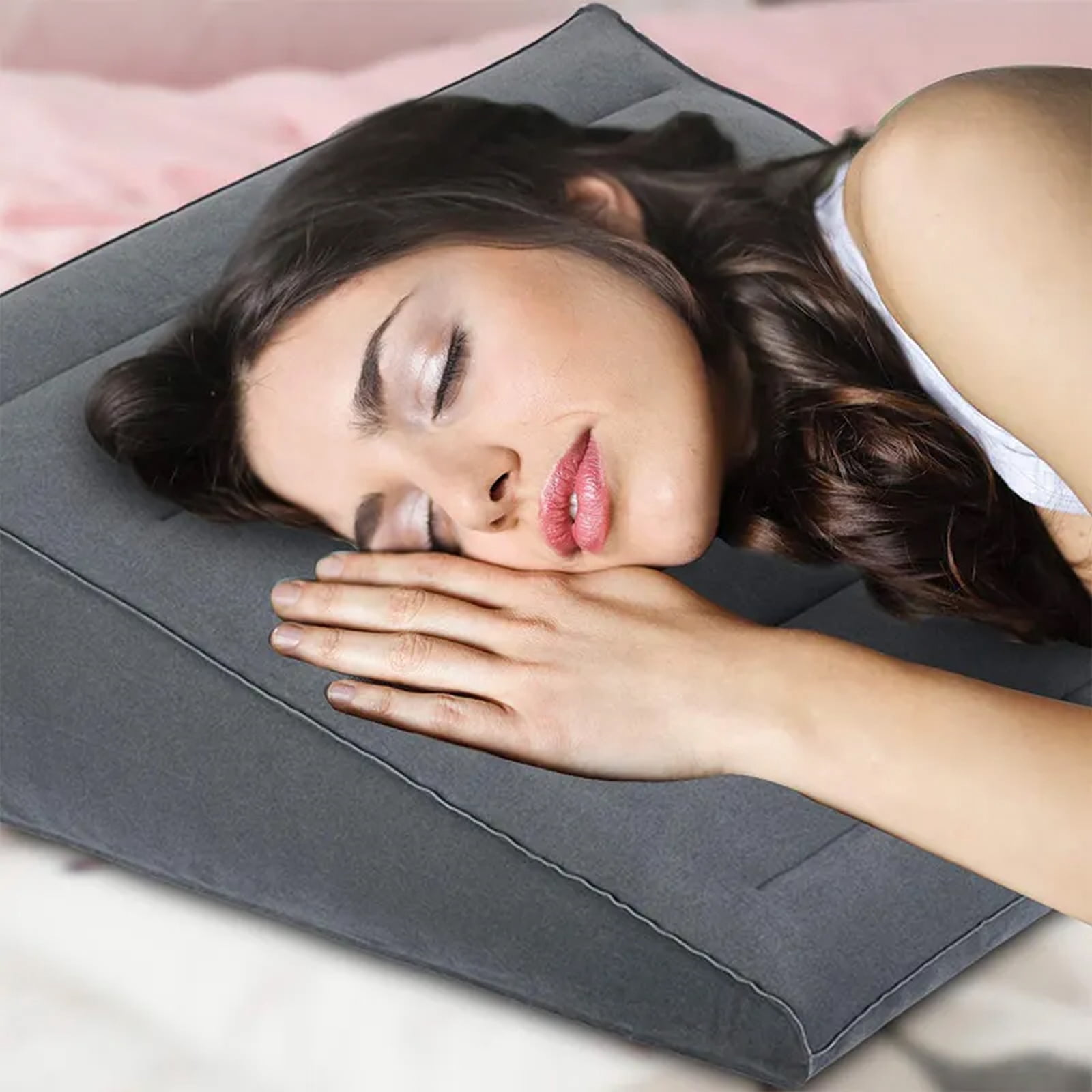 Inflatable Wedge Pillow for Sleeping, Portable Travel Wedge Pillow for Sitting in Bed, Inflatable Wedge Pillows for Travel, Blow Up Wedge Pillow Under Knee Pillow