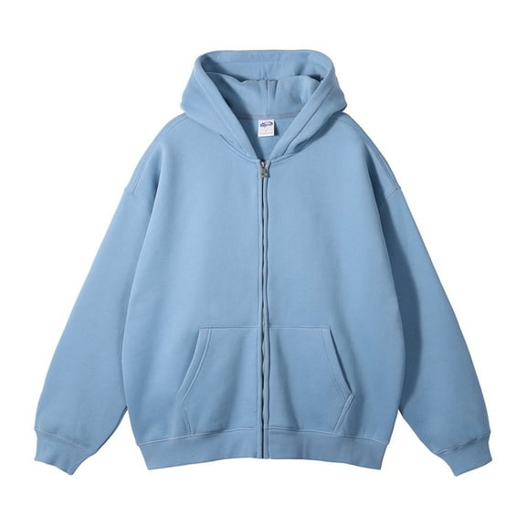 ZHOUCHANKIDS Mens Zip Up Hoodie Long Sleeve Fleece Full-zip Hooded Sweatshirt Pullover with Kangaroo Pocket Light Blue XXL
