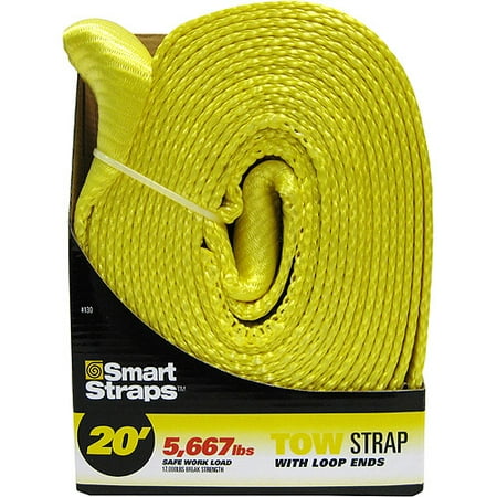 SmartStraps 20' 17,000 lbs. Tow Strap with Loop Ends, Yellow 1 Pack