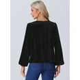 thumbnail image 3 of DARING DIVA Women's Vintage Velvet Cowl Neck Lantern Sleeve Blouses XS Black, 3 of 6