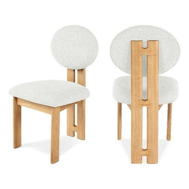 Pemberly Row 17" Fabric & Wood Dining Chair in Cream (Set of 2)