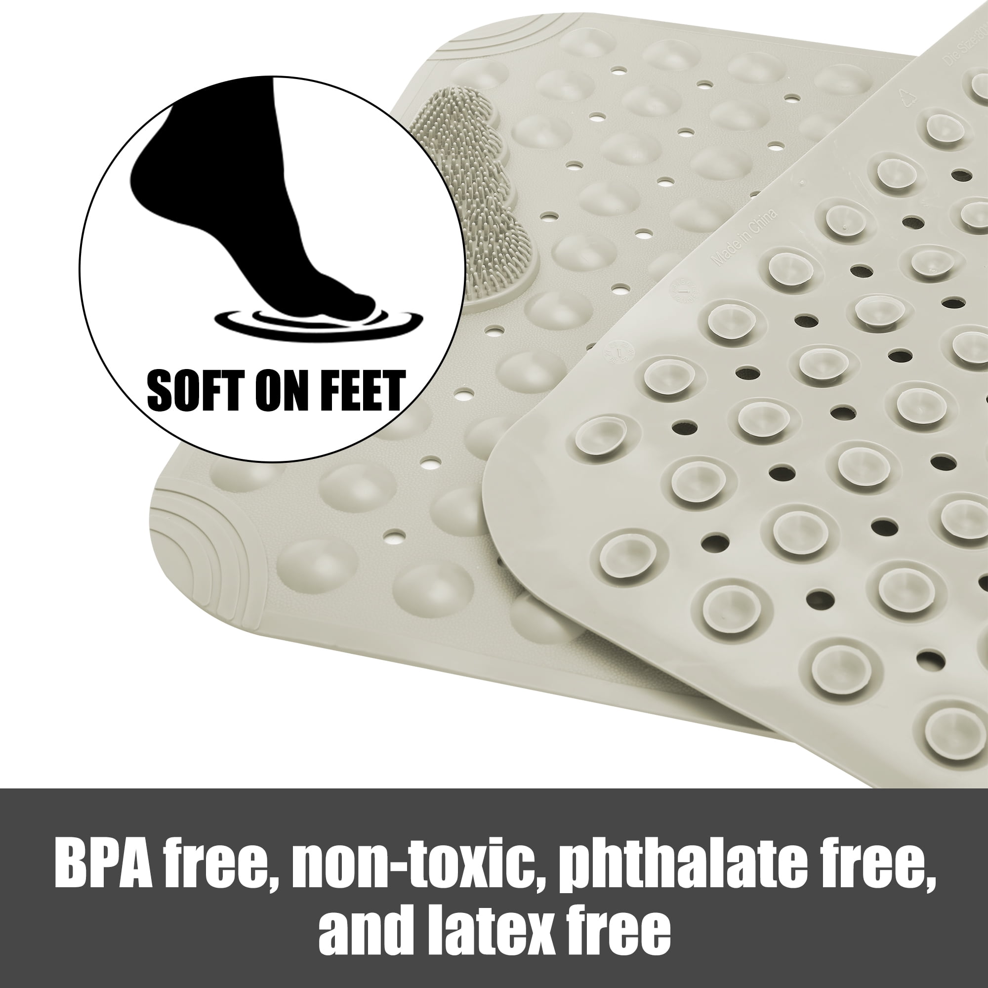 SAYFUT Bathtub and Shower Mats, Extra Long Machine Washable Non-Slip Bath Mat for Bathroom (31.5'' x 20''), Beige