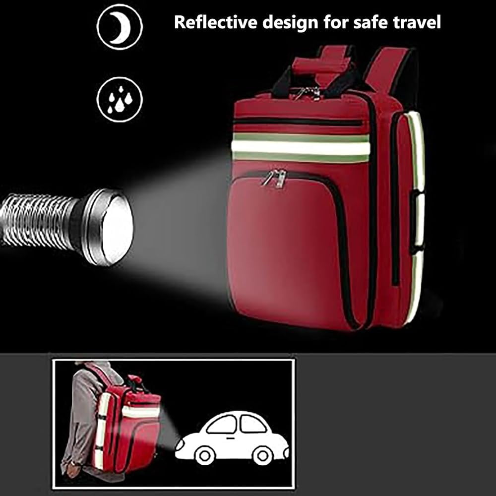 High Capacity First Aid Kit Empty Bag, Family First Aid Organiser with Multiple Pockets and Reflective Strip Design, Large Capacity Emergency Treatment Backpack for Home and Travel