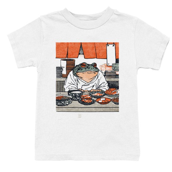 Smartprints Frog Diner Feast Japanese Vintage Art Youth's T-Shirt White, Cotton, XS