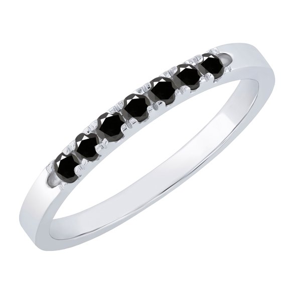 Dazzlingrock Collection Round Black Diamond 7 Stone Stackable Wedding Band for Women (0.26 ctw, Color Black, Clarity Opaque) in 925 Sterling Silver, Size 4