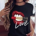 thumbnail image 2 of Mujeres Tops cuello redondo Sexy negro camisetas beso labio divertido verano mujer suave camiseta labios acuarela gráfico camiseta Top9180 Tan Jianjun unisex, 2 of 2