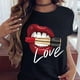 thumbnail image 2 of Mujeres Tops cuello redondo Sexy negro camisetas beso labio divertido verano mujer suave camiseta labios acuarela gráfico camiseta Top9180 Tan Jianjun unisex, 2 of 2