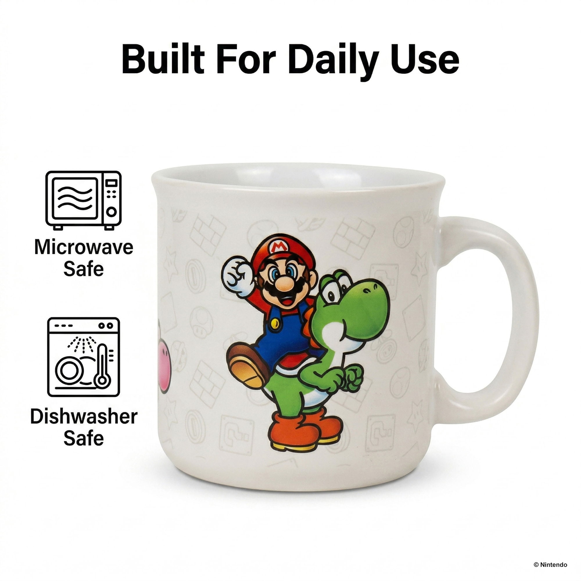 Pyramid America: Super Mario: Mario & Yoshi - 20oz Ceramic Camper Mug -Coffee Tea Cup, Microwave-Dishwasher Safe, Video Game Fan Collectible, Licensed