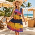 thumbnail image 3 of Garronmavis Matching Vacation Outfits for Couples Sunset Glow Mens Button Down Shirts Size L and Casual Dresses for Women Patchwork Ruffles Party Midi Dress, 3 of 7