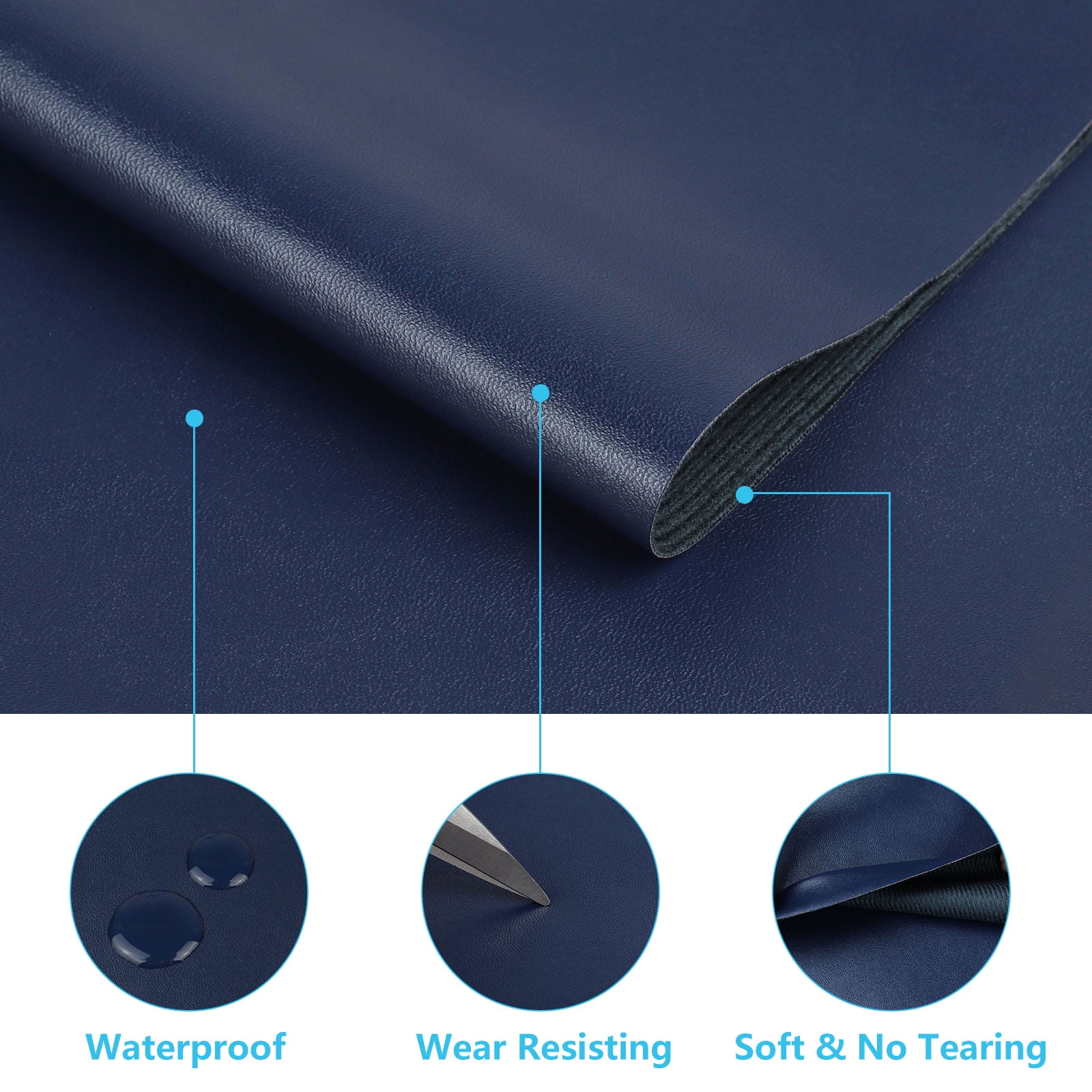 EdgeSeal 54 in Wide Faux Leather Material PU Fabric, Textured, Upholstery Fabric, By the Yard, Dark Blue