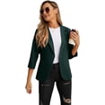 thumbnail image 2 of JWD Women's Casual 3/4 Ruched Sleeve Blazer - Slim Fit Open Front Notched Lapel Work Office Suit Jacket with Pockets Dark Green 6, 2 of 5