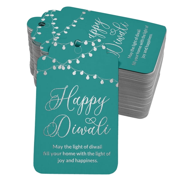Inkdotpot Real Silver Foil Happy Diwali Tags Favor Hang Paper Tags 100 Pack
