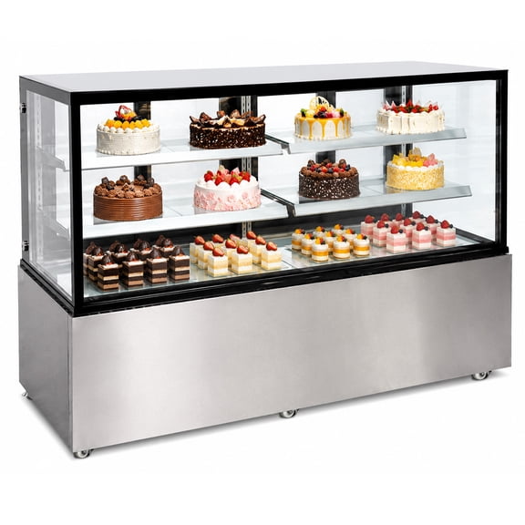 Cooler Depot 72" Refrigerated Cake Showcase Bakery Cooling Display Case, Curved Glass Commercial Bakery Display Refrigerator, LED Lighting, Adjustable Shelves, ETL Certified