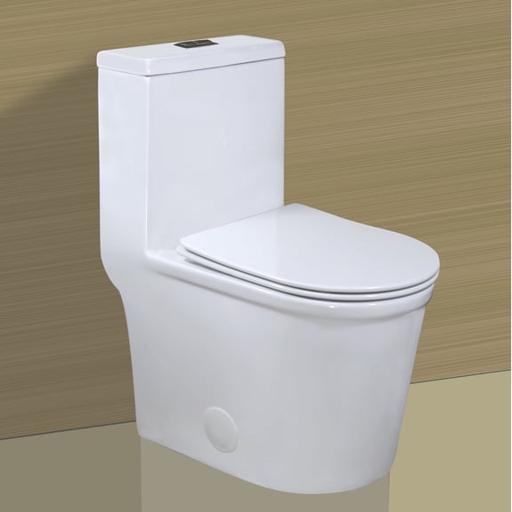 WinZo WZ5069 Ceramic Small Round Toilet One Piece 23" Depth Dual Flush 12” Rough-in for Modern Compact Bathroom UF Soft Close Seat White