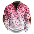 thumbnail image 2 of Men's Casual Hoodie American Heart Print Round Neck Long Sleeve Half Pullover for Valentine's Day Winter Wear,Hot Pink,2XL, 2 of 4