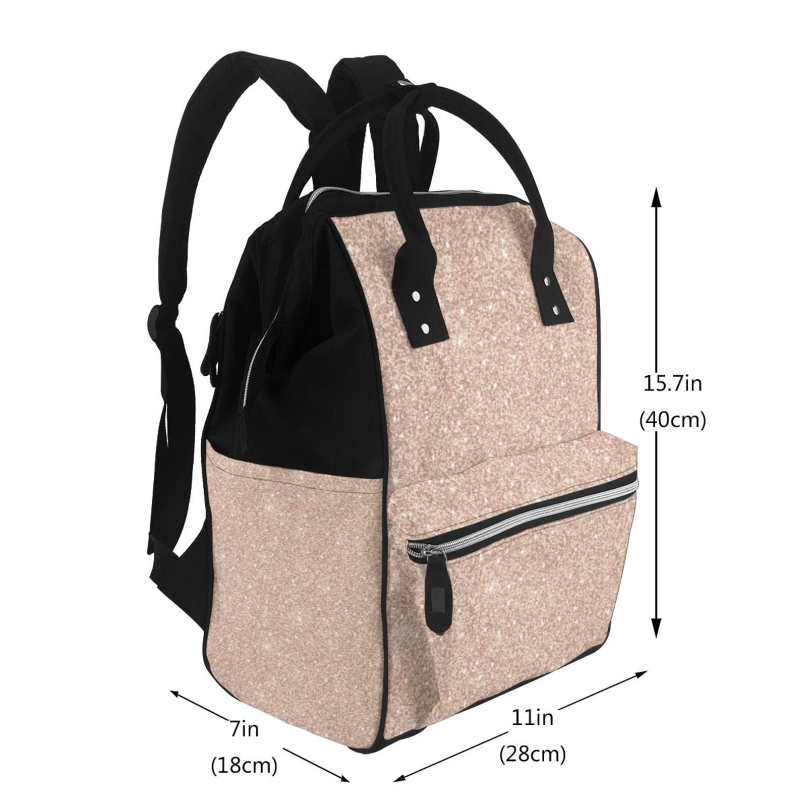Ratiio Beige Sparkling Glitter Mummy Backpack - Waterproof Twill Canvas, Large Capacity Diaper Bag with Multiple Pockets and Adjustable Straps