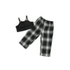 Bmnmsl Baby Girls Set Solid Color Sling Tops Plaid Print Trousers