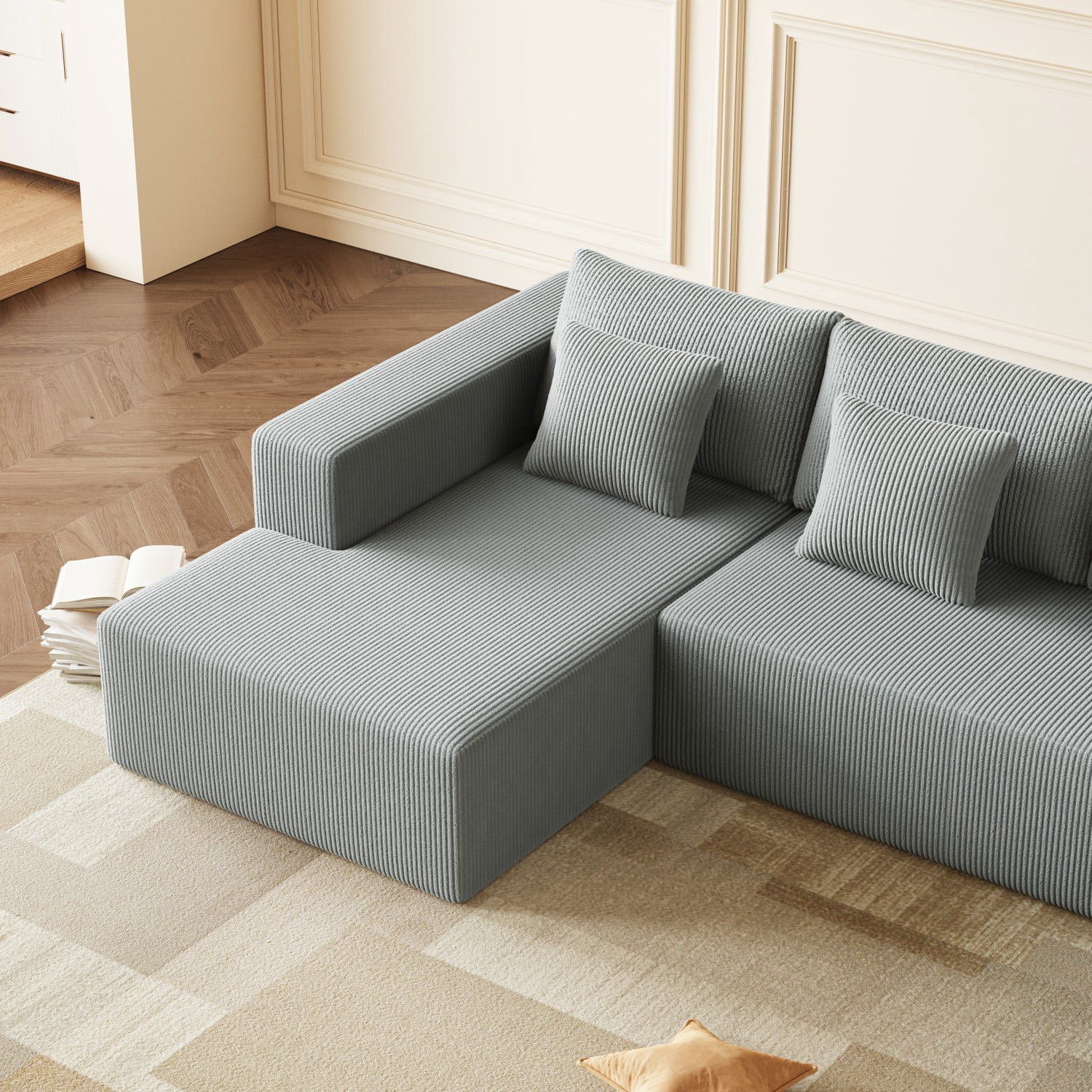 Gewnee Luxury Oversized Deep Seat Corduroy U-Shaped Modular Sofa with Chaise - For Living Room, Office