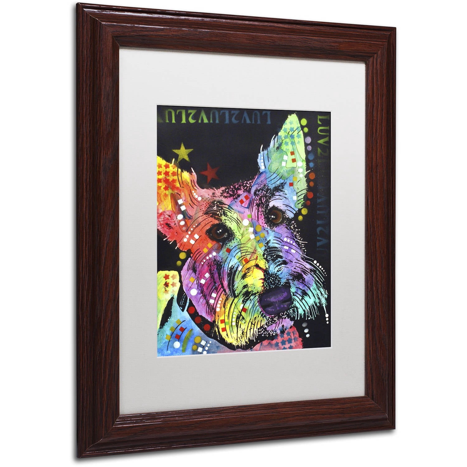 Trademark Fine Art "Scottish Terrier" Canvas Art by Dean Russo, White Matte, Wood Frame