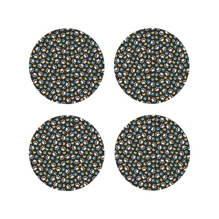 

Fuzoiu Paw Animal Print Leather Coasters Set Drink Coasters Set of 4 for Tabletop Protection Durable PVC Coasters Home Décor and Housewarming Gift-Round Shape