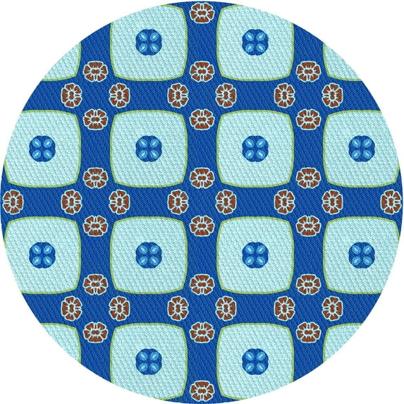 Ahgly Company Indoor Round Patterned Blue Lagoon Blue Area Rugs, 5' Round