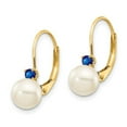 thumbnail image 2 of Primal Gold 14 Karat Yellow Gold 6-6.5mm White Round Freshwater Cultured Pearl Sapphire Leverback Earrings, 2 of 3