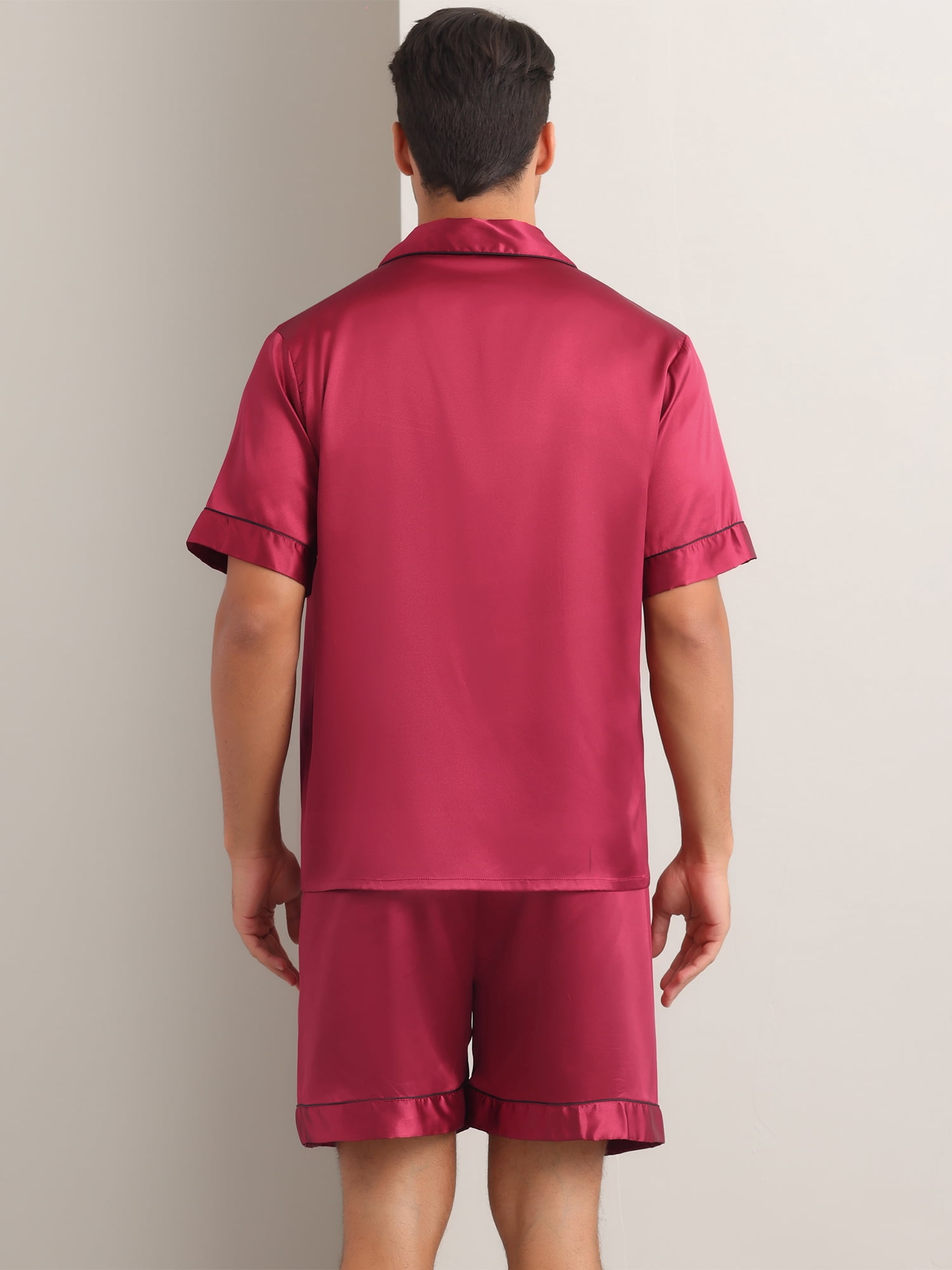 DARING DIVA Men's 2-Piece Satin Short Sleeve Nightwear Shorts Pajamas Set XL Red