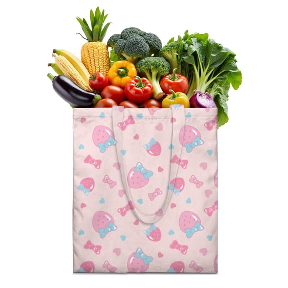 Cute Strawberry Canvas Tote Bag – Reusable Grocery Bag with Watercolor Red Berry & Kawaii Fruit Print for Strawberry Lovers & Summer Style Fans