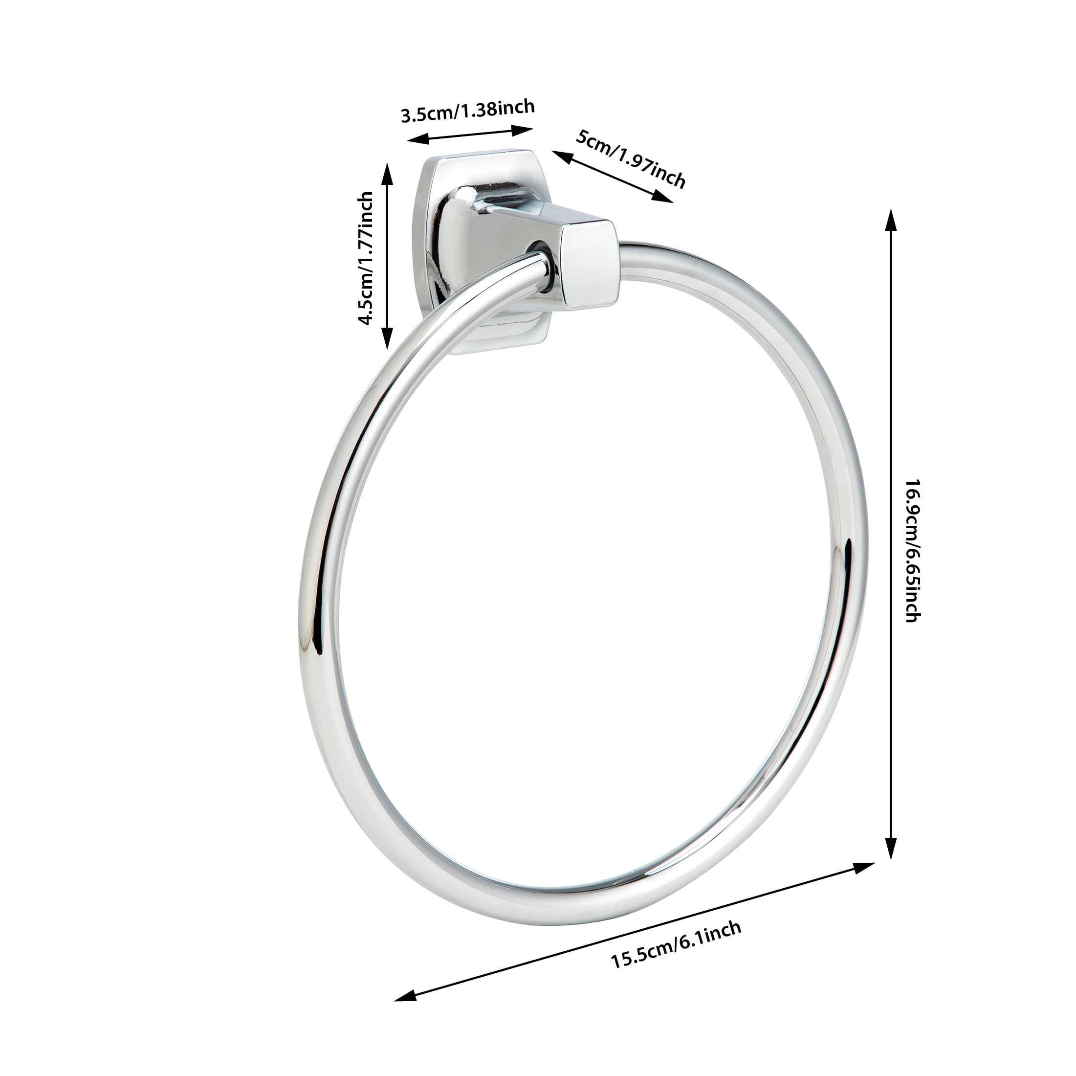 (4 pack) Mainstays 7.1-inch Square Wall Mount Towel Ring Chrome Finish with Hardware