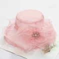 thumbnail image 3 of Organza basin hat with bow mesh gauze sunshade hat women's summer travel sunscreen sun hat cool hat/Light Pink, 3 of 4