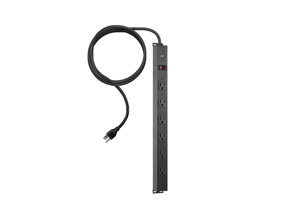 Monoprice 6 Outlet Metal Surge Protector Power Strip - Black, with 15ft Cord and Surface Mount Tabs, 540 Joules, Overload Protection, UL Certified, For Home, Office, Travel, Dorm