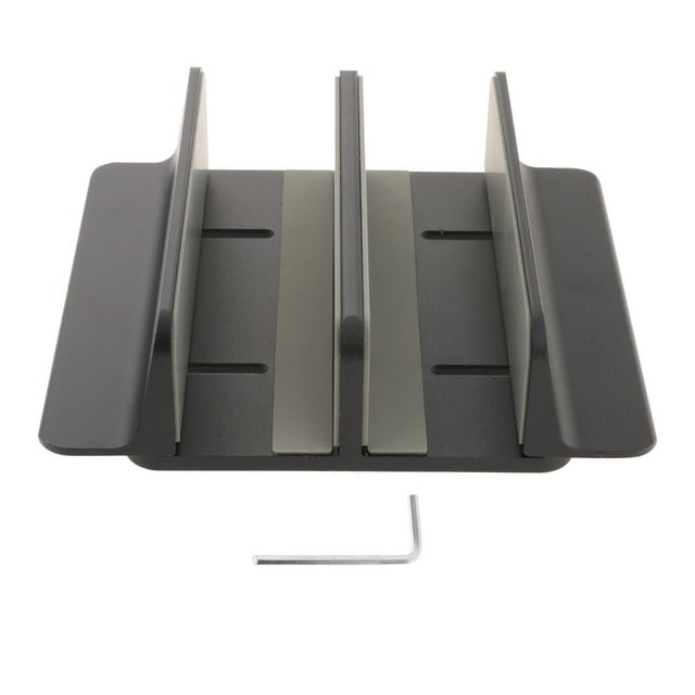 Soporte vertical para computadora portátil Ranuras para tarjetas dobles Soporte de almacenamiento térmico Accesorios de escritorio, líneas delicadas y Negro Macarena Soporte vertical para computadora portátil