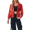 thumbnail image 1 of Chaqueta Brillante de Mujer Inspire Chic de Manga Larga Ligera con Cremallera y Capucha Metálica XS Roja, 1 of 6