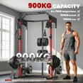 thumbnail image 4 of Soozier All-in-One Smith Machine Power Rack with Dual Adjustable Cable Pulley System, Heavy-Duty Steel Strength Training Cage for Home Garage Gym, Black, 66.1"L x 50.4"W x 84.6"H, 4 of 7