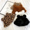 thumbnail image 2 of Bucket Hat Bear Ear Ball Thickened Autumn Winter Leopard Plush Ball Basin Cap for Outdoor, 2 of 10
