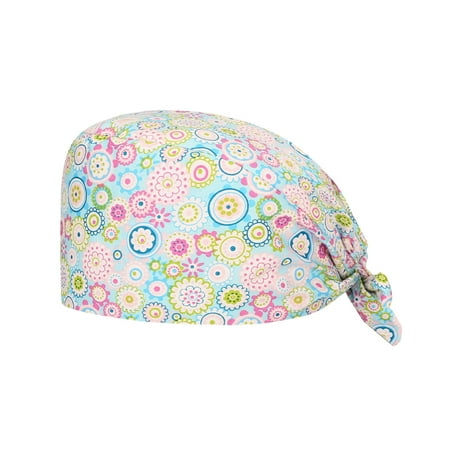 

Tuscom 1PCS Womens Scrub Caps Surgical with Buttons Ponytail Sweatband Long Hair Catoon Animals Print Nursing Scrub Caps Adjustable Tie Scrub Hat Nurses Workwear