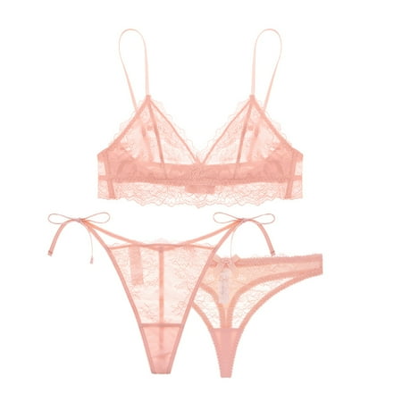

Varsbaby Bra Thin Adjustable Strap Unpadded Cute Triangle Lace Bra Set and Panty for Women