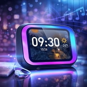 White Smart Display Speaker, Smart Alarm Clock with Pearl Style RGB Light Ring, Hi-Fi Stereo Sound, Clear 4 Inch Smart Screen, Time Date Weather At A Glance, Answer And Make Calls, Voice Assistant