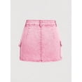 thumbnail image 2 of Womens Pink Denim Mini Skirt With Cargo Flap Pockets And Button Front, 2 of 30