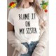 thumbnail image 1 of Women'S Vintage Crew Neck T-Shirt, "Blame It on My Sister" Geometric Print, 100% Polyester Knit Fabric, Regular Length, Summer Casual Top, 1 of 6
