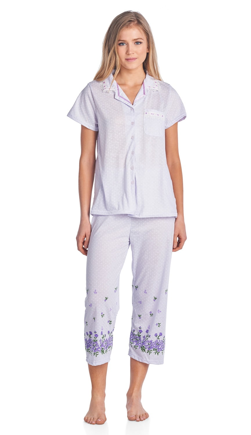 Casual Nights Lace Trim Women's Short Sleeve Capri Pajama Set