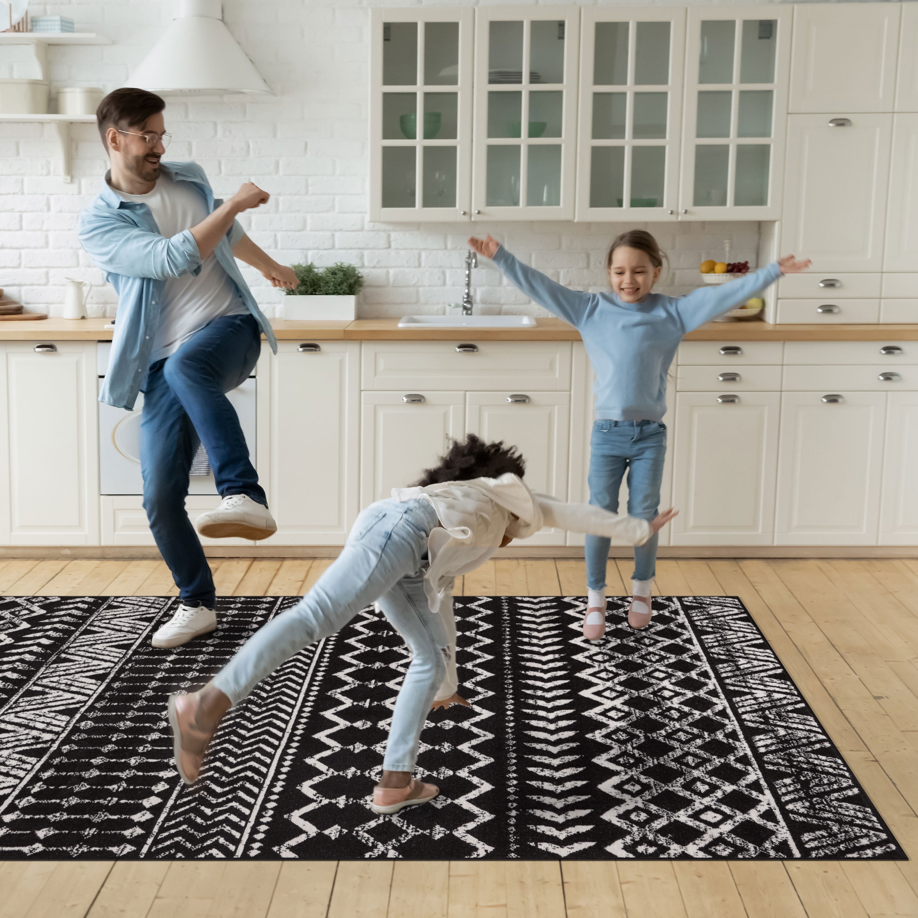 CAMILSON Crystal Black Area Rug 5'x7' Oval Boho for Living Room Bedroom Dining Room Black Indoor Area Rugs