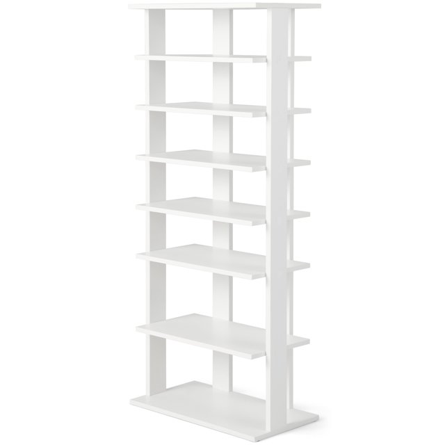 Patiojoy 7-Tier Double Rows Shoe Rack Vertical Wooden Shoe Storage Organizer Patented White