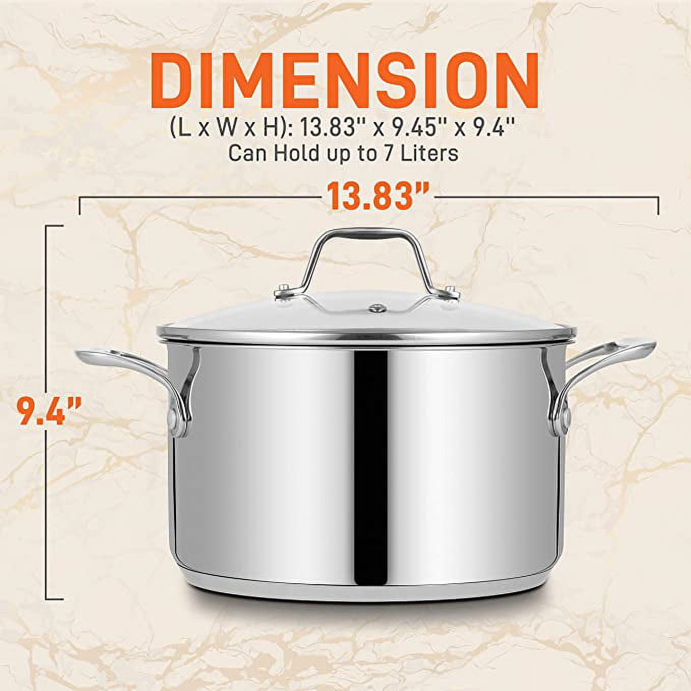 Ciwete 8 Quart Stock Pot, 3 Ply Stainless Steel Stock Pot, Soup Pot Cooking Pot with Lid