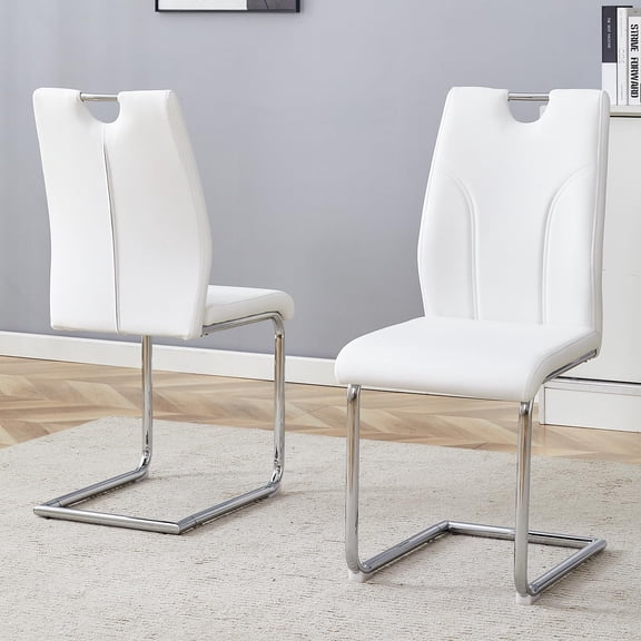 LQLI White PU Dining Chair Set,Uniquely Designed Dining Chairs,PU Material, paired with Silver Metal Chair Legs.,Suitable for Offices, Restaurants, Kitchens, Conference Rooms(Set of 2)