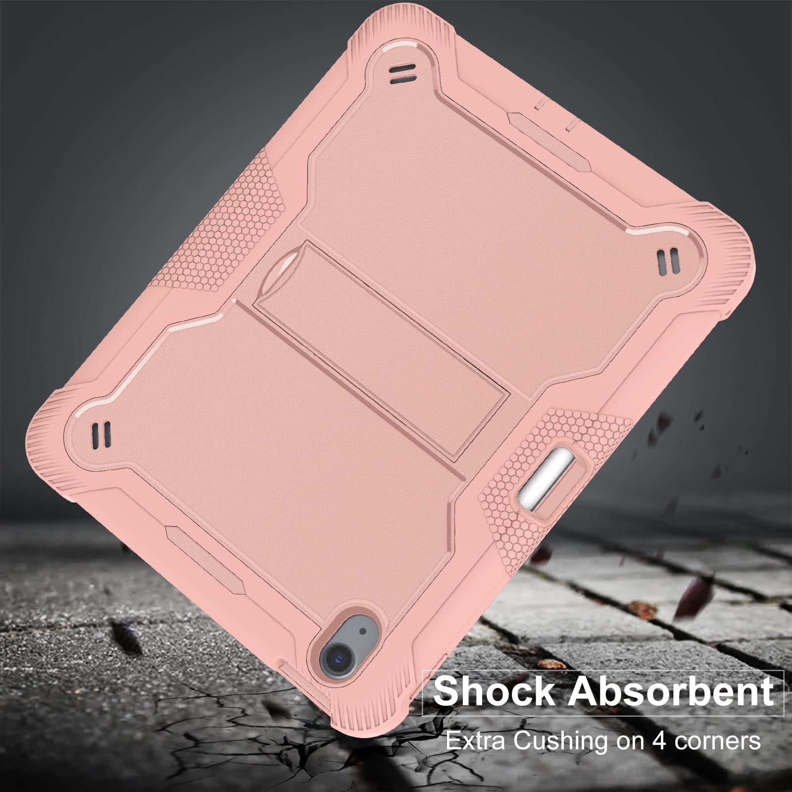 Allytechgroup Rugged Case for Apple iPad Air 11 M4 M3 M2 2026 2025 2024, Dual-Layers Kickstand Anti-Scratch Bumper With Pencil Holder Lightweight Kids Friendly Case Cover for iPad Air 11", Rosegold