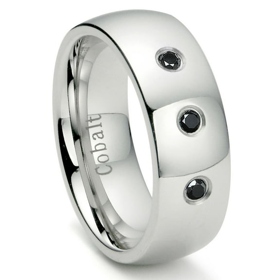 Titanium Kay Cobalt Xf Chrome 8MM 3 Black Diamond High Polish Dome Comfort Fit Wedding Band Ring Sz 10.0